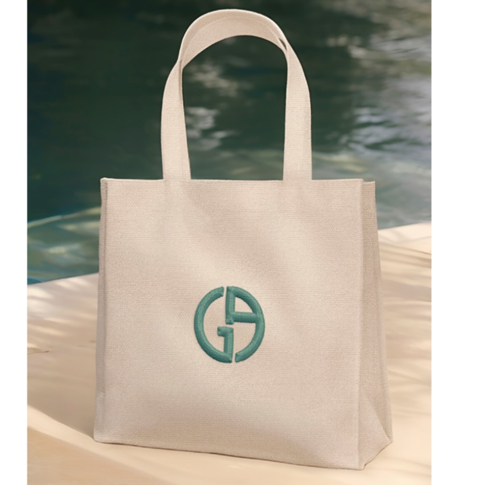Giorgio Armani Beige Tote Bag w signature Logo New Summer tote beach vacation